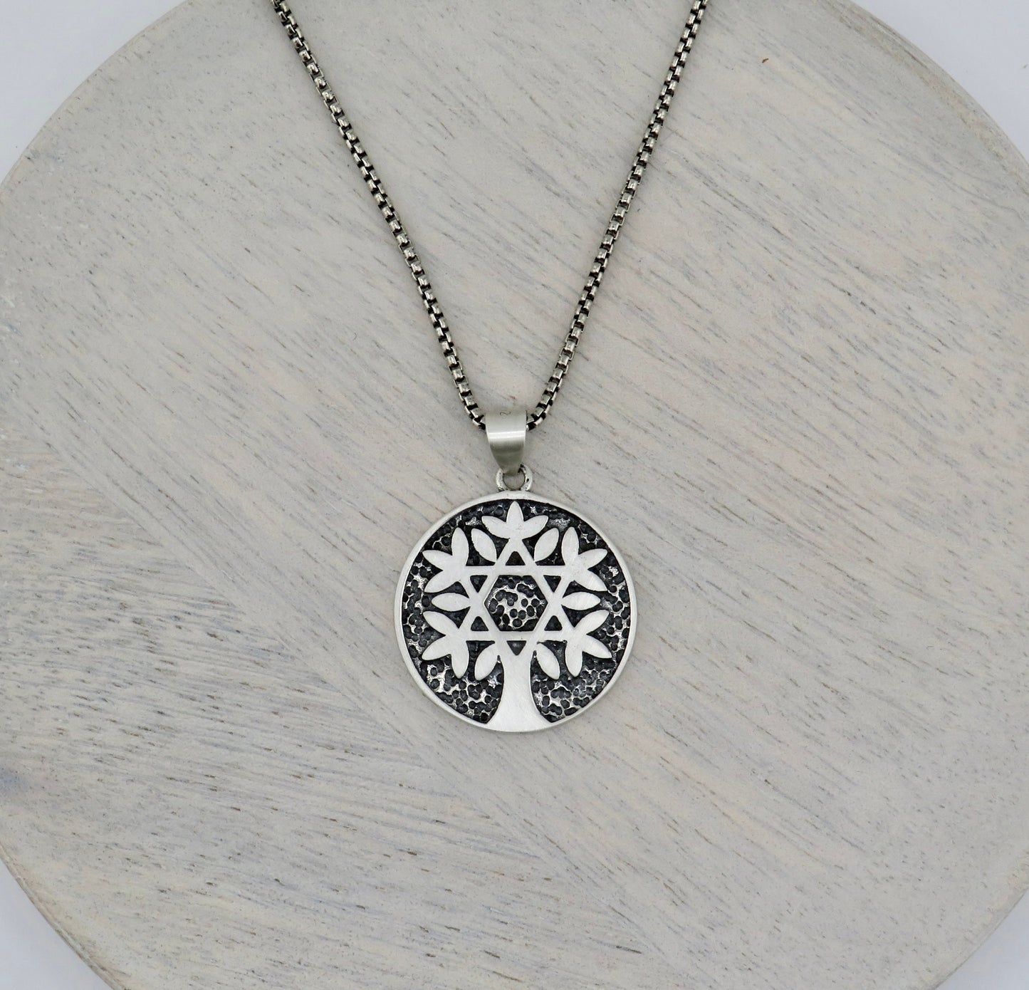 Jewish Star Necklace | Silver Star of David Necklace | Sterling Tree of Life Medallion | Judaic Necklace | Rustic Jewish Star Tree Necklace