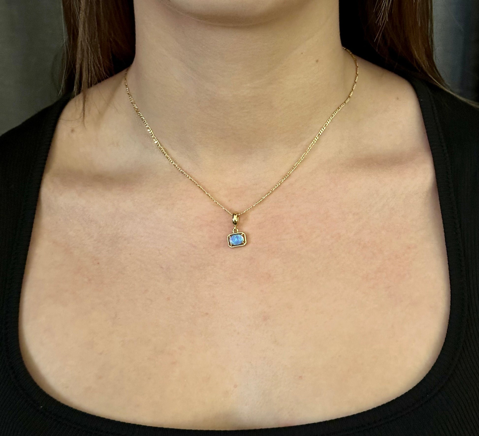 Gold Opal Necklace | Gold Filled Opal Pendant | Gold Retro Opal Necklace | Framed Opal Necklace | Gold Opal Jewelry | Simple Opal Necklace