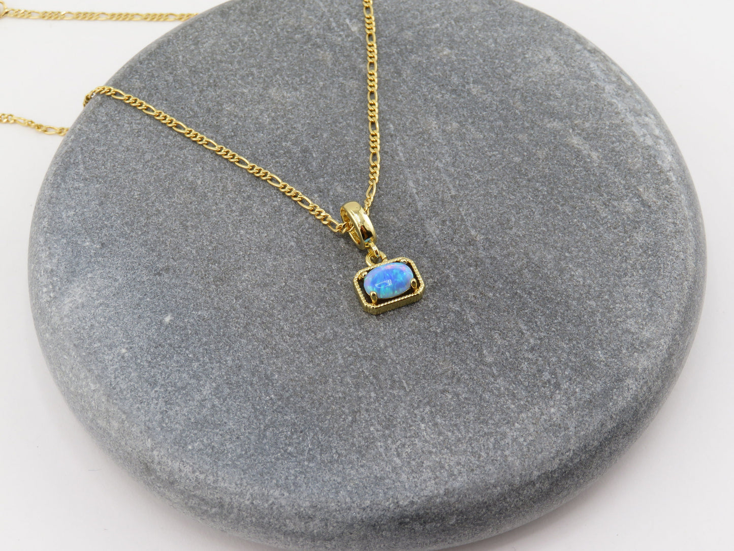 Gold Opal Necklace | Gold Filled Opal Pendant | Gold Retro Opal Necklace | Framed Opal Necklace | Gold Opal Jewelry | Simple Opal Necklace