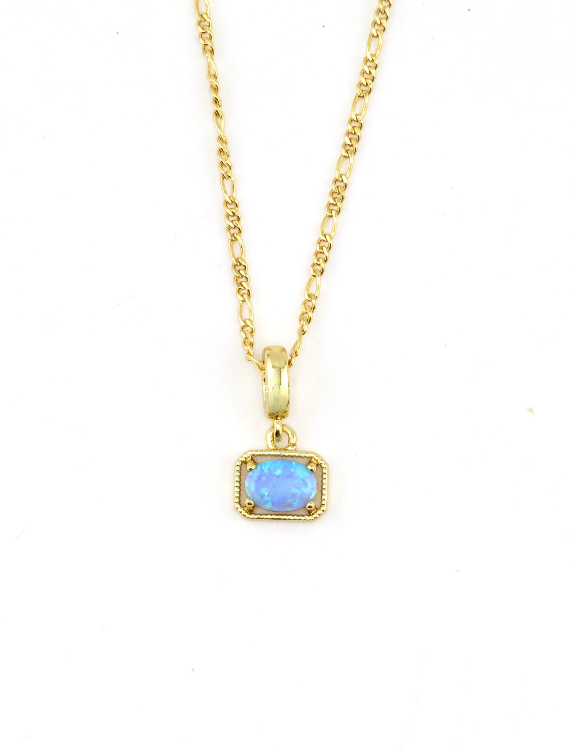 Gold Opal Necklace | Gold Filled Opal Pendant | Gold Retro Opal Necklace | Framed Opal Necklace | Gold Opal Jewelry | Simple Opal Necklace