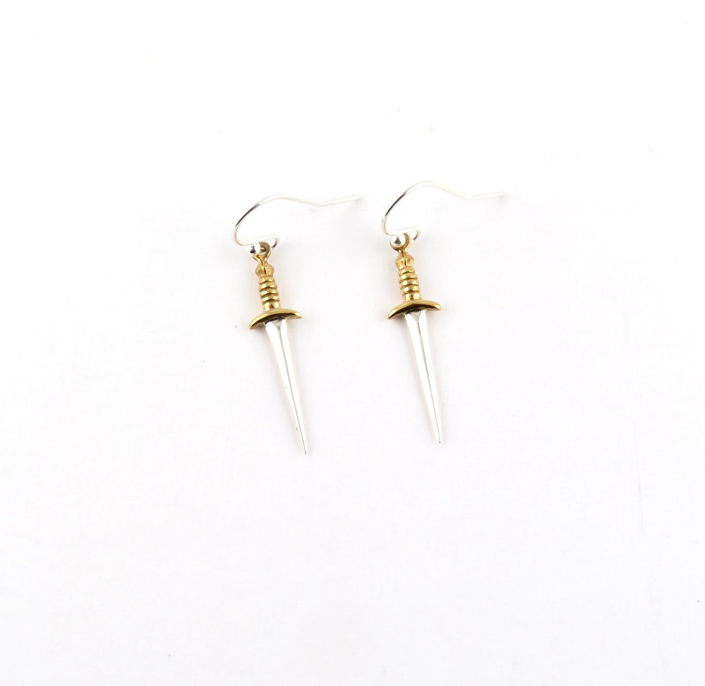 Sword Earrings | Sterling Sword Earrings| Two Tone Dagger Earrings | Medium Gold Sword Earrings | Silver Daggers | Sterling Sword Earrings