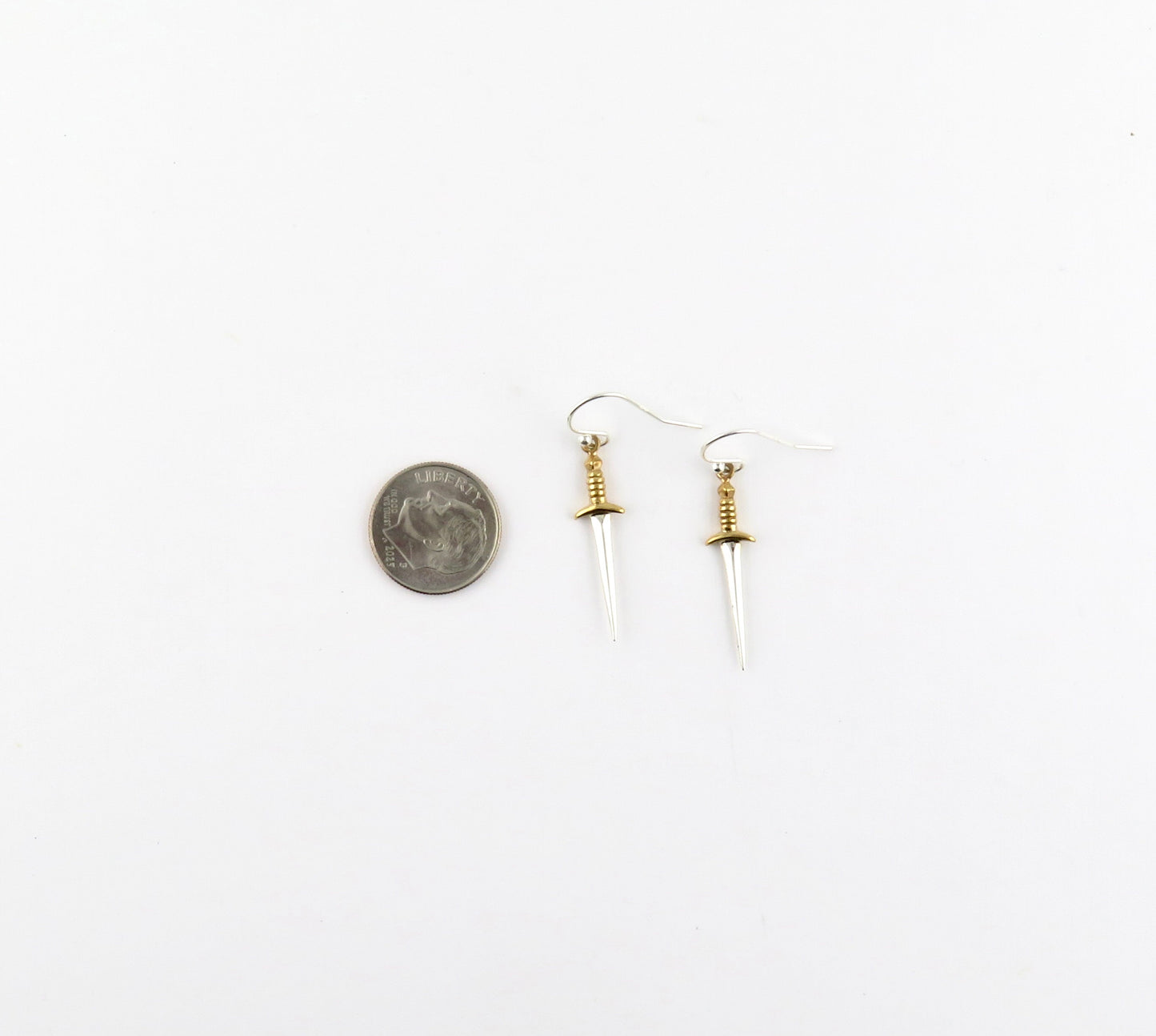 Sword Earrings | Sterling Sword Earrings| Two Tone Dagger Earrings | Medium Gold Sword Earrings | Silver Daggers | Sterling Sword Earrings