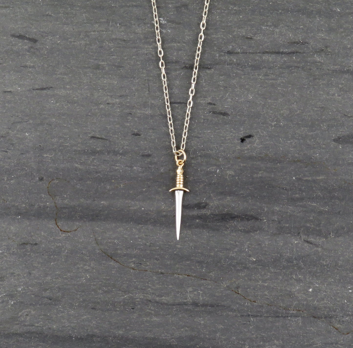 Sword Necklace | Sterling Sword Pendant | Two Tone Dagger Necklace | Silver Gold Sword Necklace | Dagger Pendant Necklace | Medium Dagger