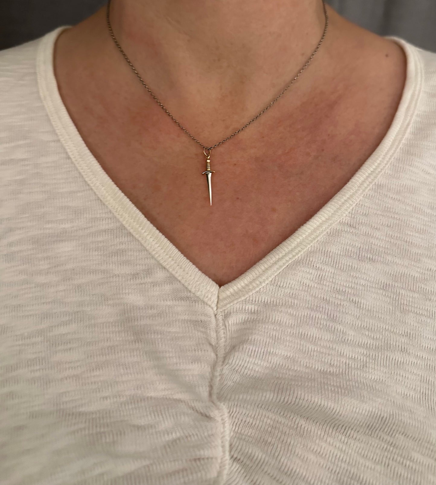 Sword Necklace | Sterling Sword Pendant | Two Tone Dagger Necklace | Silver Gold Sword Necklace | Dagger Pendant Necklace | Medium Dagger