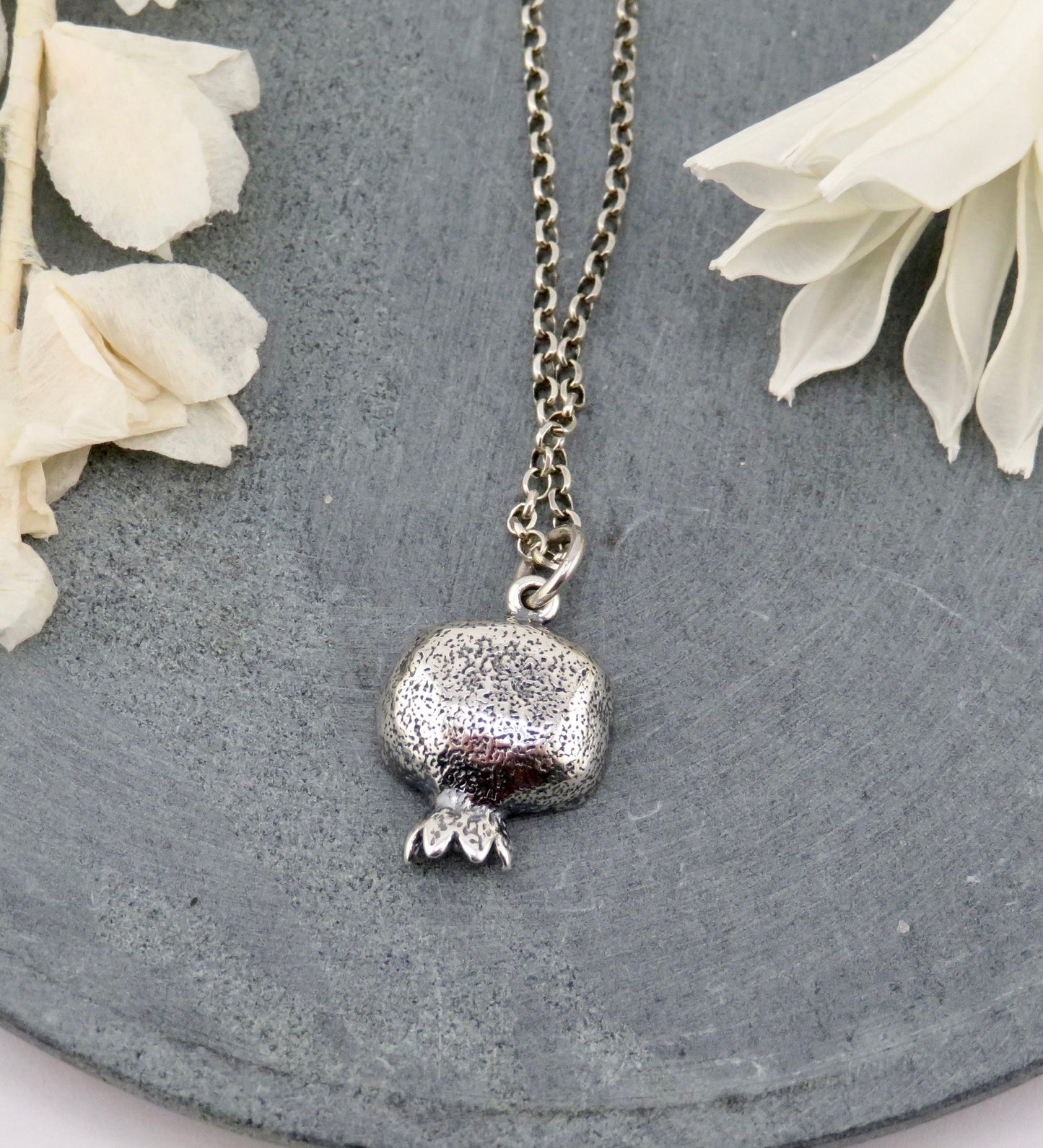 Sterling Pomegranate Necklace | Silver 3D Pomegranate Pendant | Pomegranate Jewelry | Seeded Pomegranate Silver Necklace