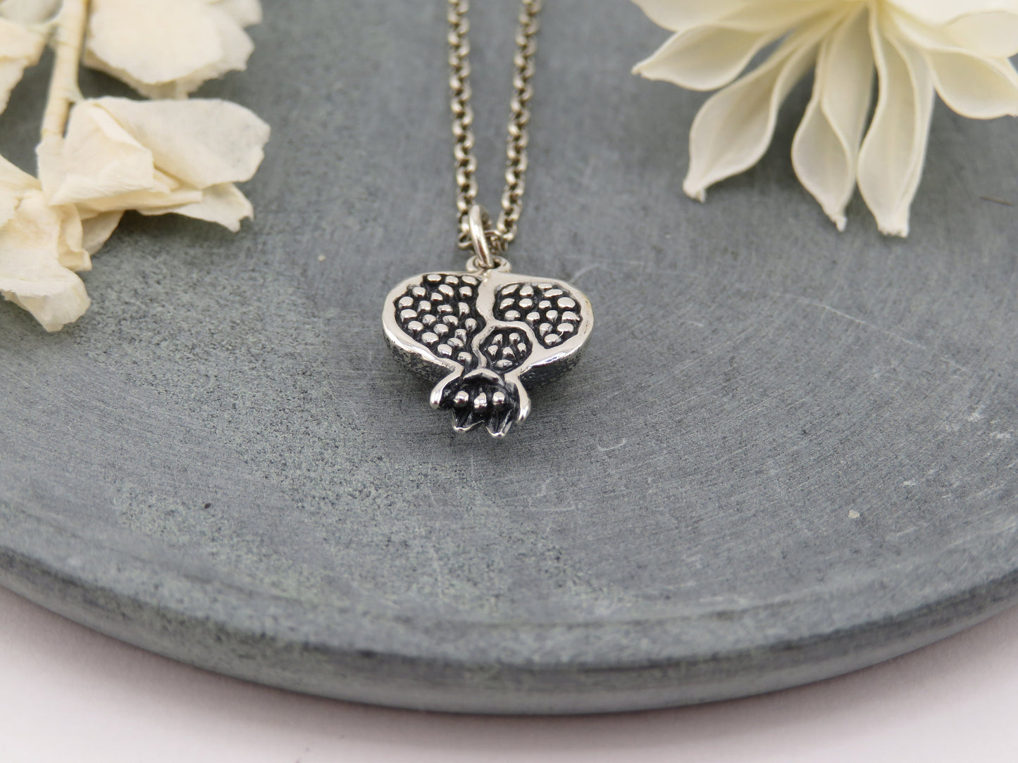 Sterling Pomegranate Necklace | Silver 3D Pomegranate Pendant | Pomegranate Jewelry | Seeded Pomegranate Silver Necklace