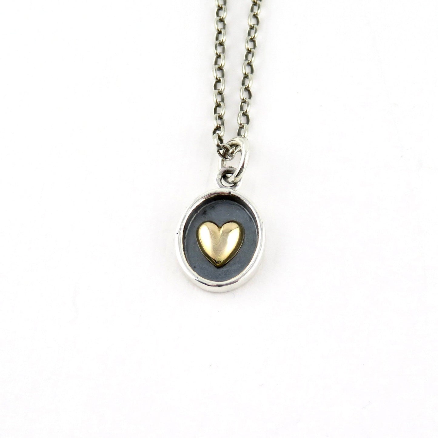 Two Tone Heart Necklace | Silver Gold Heart Necklace | Mixed Metal Heart Necklace | Sterling Heart Necklace | Framed Heart Pendant