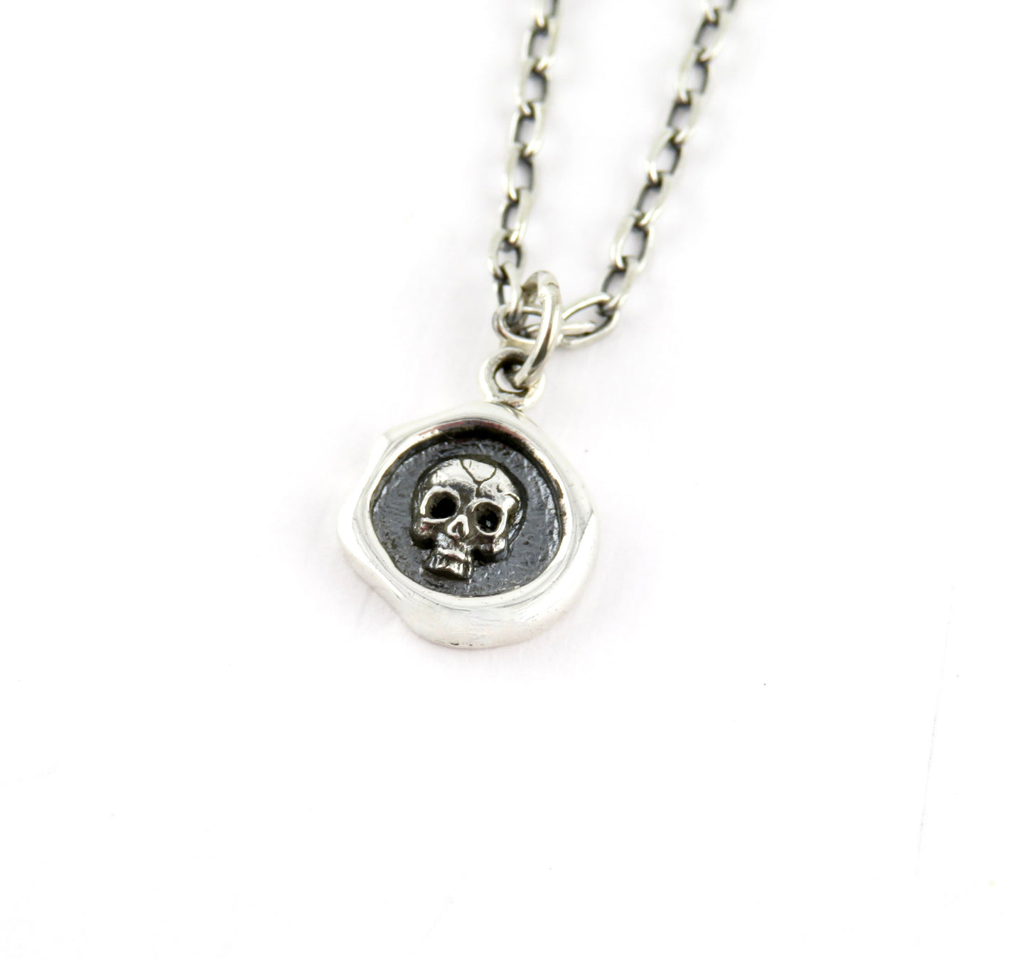 Sterling Skull Necklace | Silver Skull Pendant | Sterling Skull Medallion | Skull Imprint Pendant | Wax Seal Skull | Skull Coin Necklace