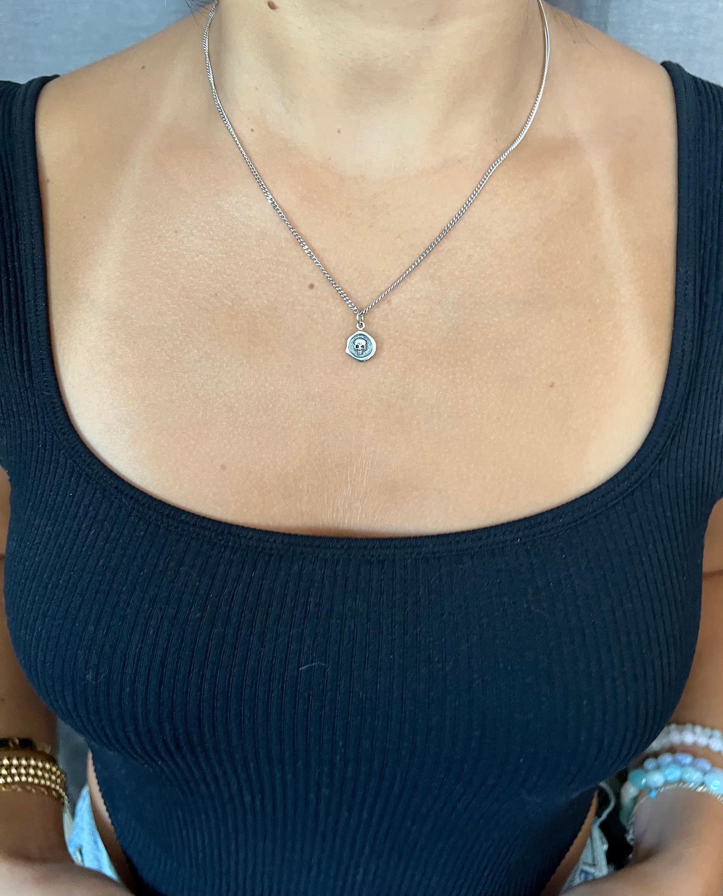 Sterling Skull Necklace | Silver Skull Pendant | Sterling Skull Medallion | Skull Imprint Pendant | Wax Seal Skull | Skull Coin Necklace
