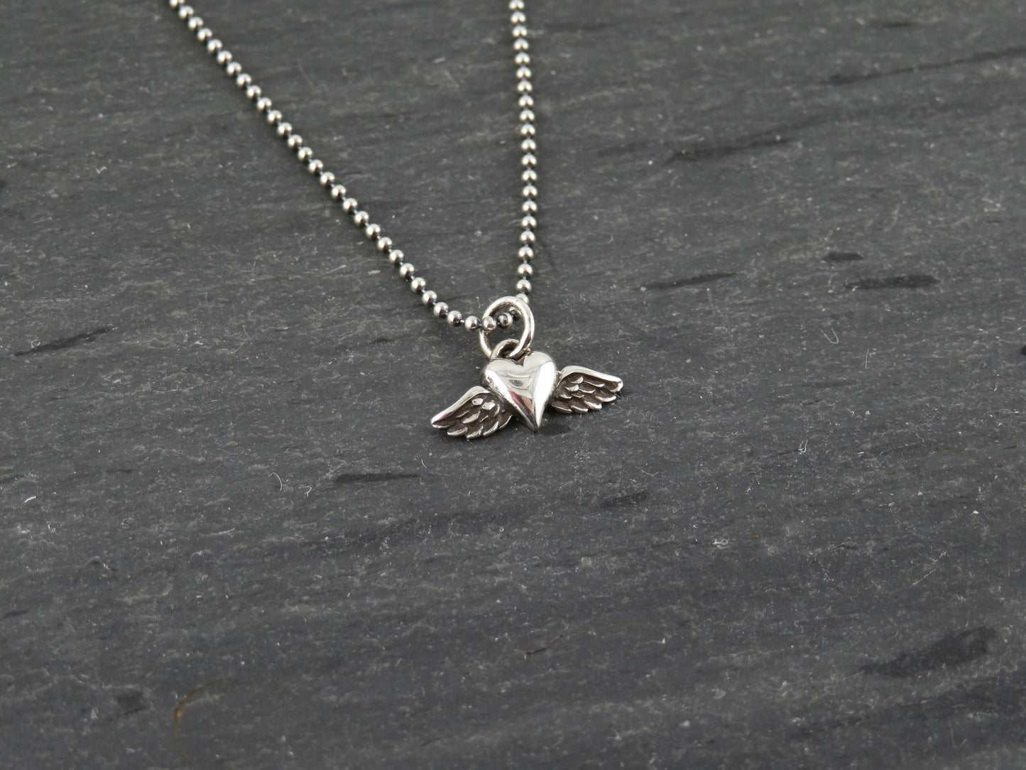 Heart Wings Necklace | Sterling Heart Necklace | Heart Angel Wings Pendant | Silver Heart with Wings Pendant | Mini Heart Sterling Necklace