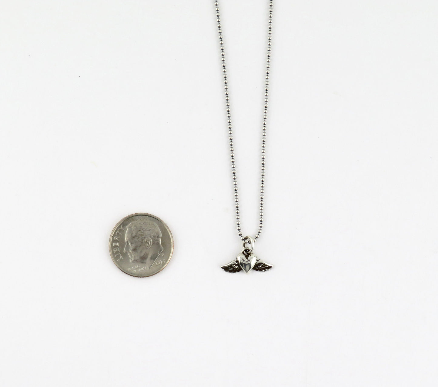 Heart Wings Necklace | Sterling Heart Necklace | Heart Angel Wings Pendant | Silver Heart with Wings Pendant | Mini Heart Sterling Necklace