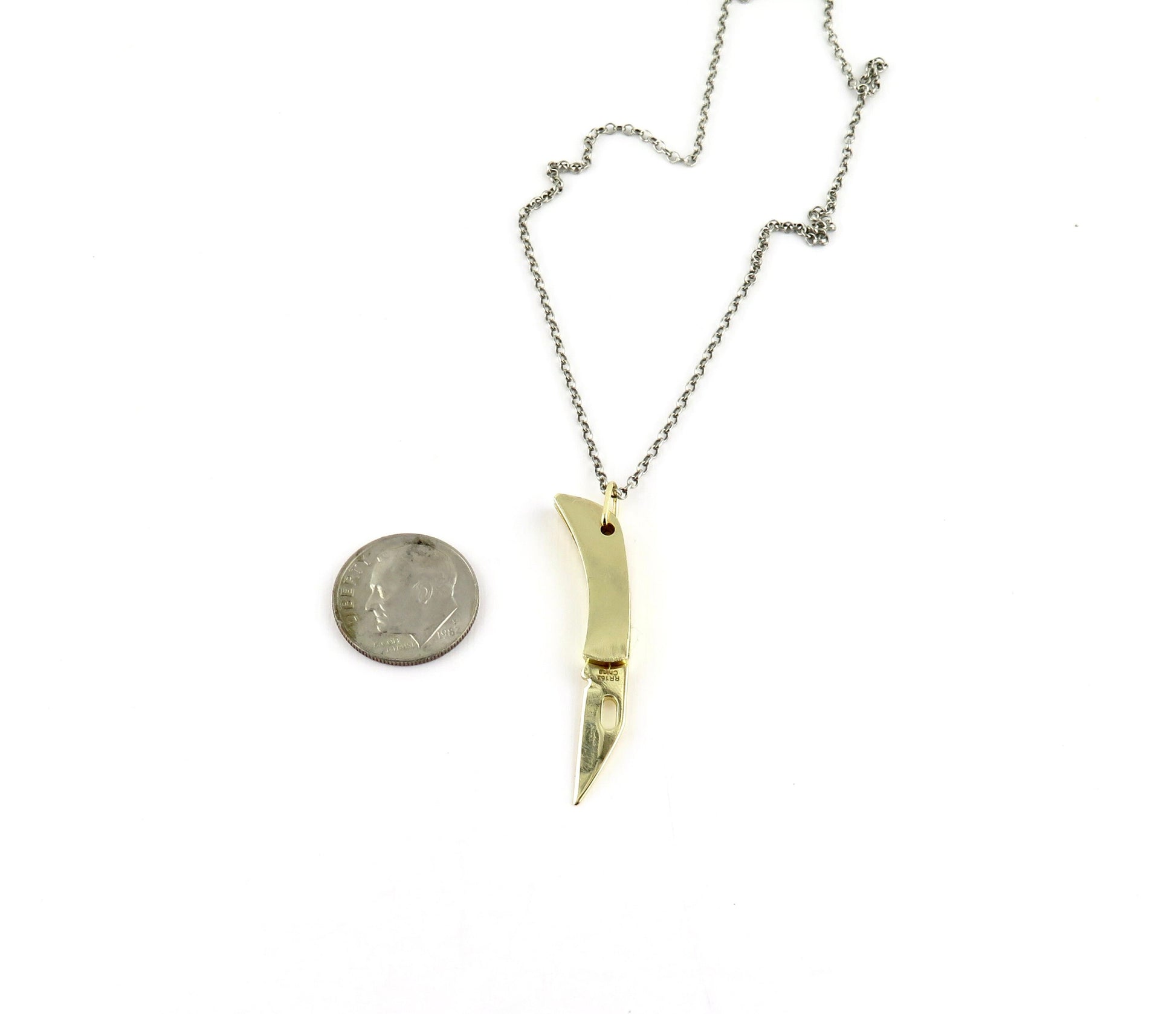 Small Knife necklace | Mini knife pendant | Little gold knife necklace | small pocketknife pendant | brass knife jewelry | mini brass knife