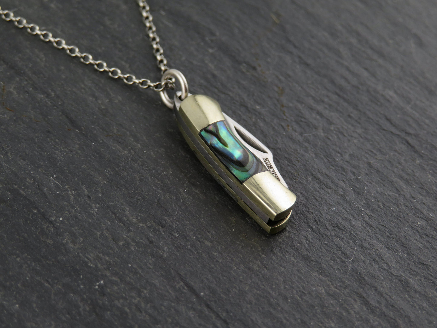 Mini knife necklace | small knife pendant | small pocketknife necklace | abalone knife pendant | mother of pearl knife necklace