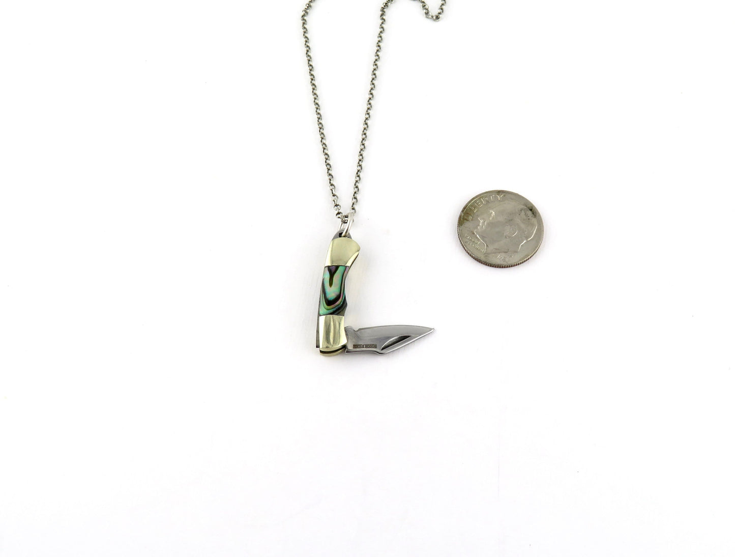 Mini knife necklace | small knife pendant | small pocketknife necklace | abalone knife pendant | mother of pearl knife necklace