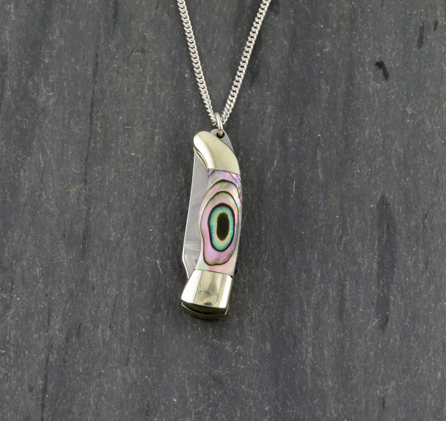 Abalone knife necklace, small pocketknife necklace, mini knife necklace, small pocketknife necklace, knife jewelry, small knife pendant