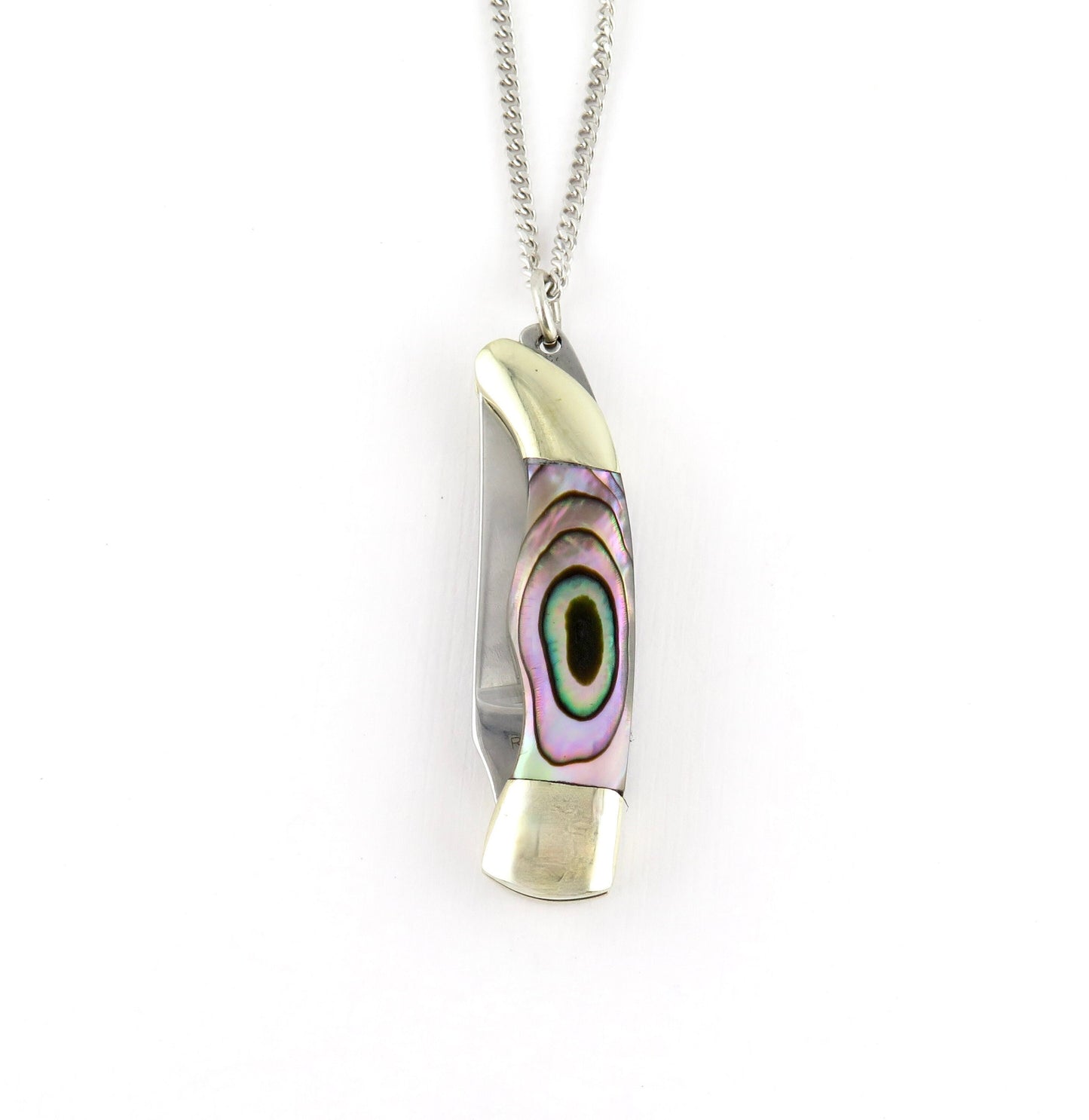 Abalone knife necklace, small pocketknife necklace, mini knife necklace, small pocketknife necklace, knife jewelry, small knife pendant