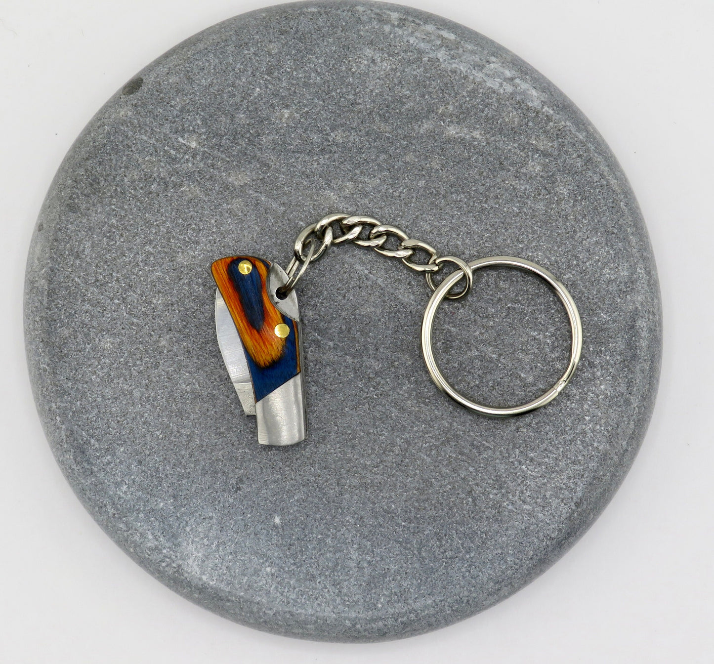 small wood knife keychain| keychain knife | mini knife keyring | small knife keychain | mini wood knife keyring | orange blue knife keyring