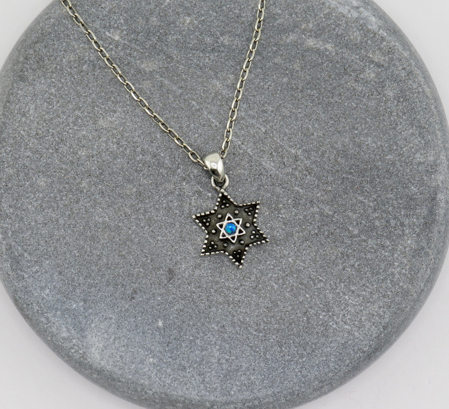 Jewish Star Necklace | Star of David Necklace | Sterling Opal Star Pendant | Judaic Necklace | Rustic Jewish Star Necklace | Opal Star David