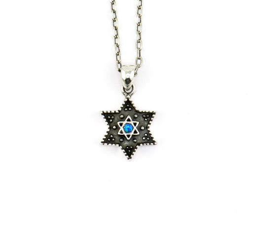 Jewish Star Necklace | Star of David Necklace | Sterling Opal Star Pendant | Judaic Necklace | Rustic Jewish Star Necklace | Opal Star David