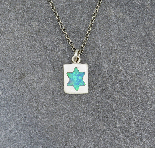 Jewish Star Necklace | Star of David Necklace | Sterling Opal Star Pendant | Judaic Necklace | Opal Jewish Star Necklace | Inlaid Opal Star