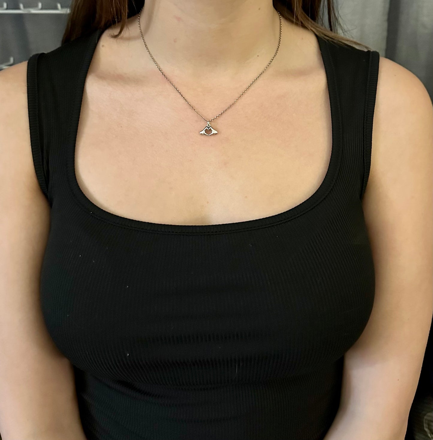 Heart Hands Necklace, Sterling Love Necklace, Hands Making Heart Necklace, Heart in Hands Pendant, Sterling Heart in Hands Necklace
