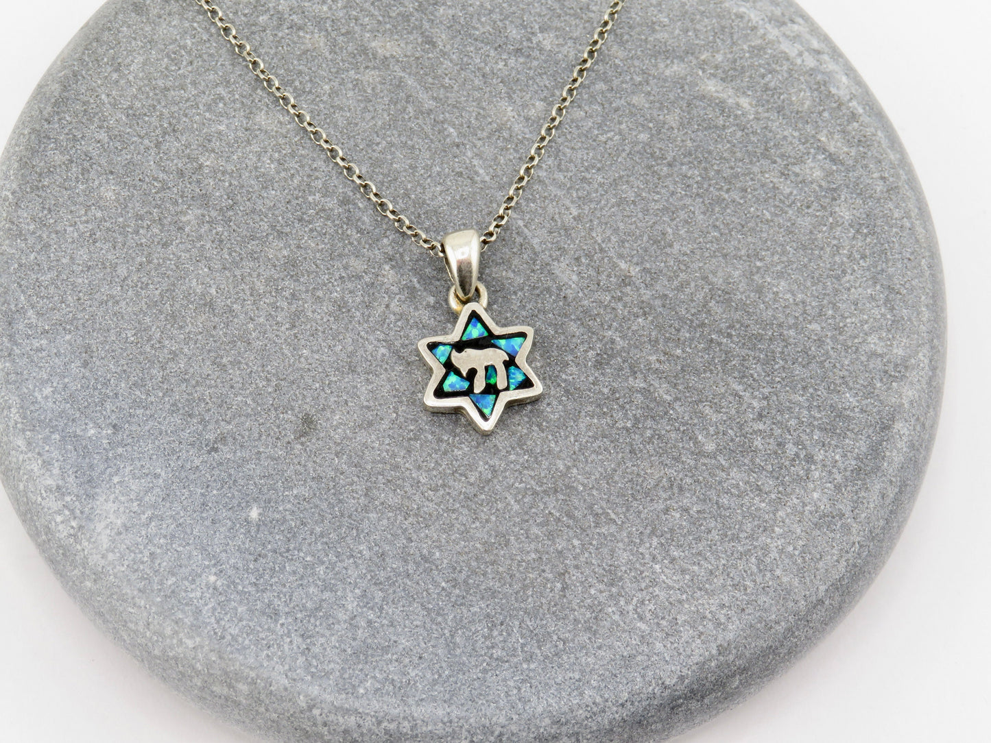 Jewish Star Necklace | Star of David Necklace | Sterling Opal Star Pendant | Silver Chai Star Necklace | Judaic Necklace | Chai Star Pendant