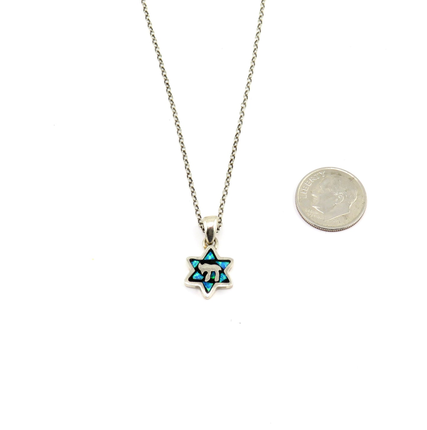 Jewish Star Necklace | Star of David Necklace | Sterling Opal Star Pendant | Silver Chai Star Necklace | Judaic Necklace | Chai Star Pendant