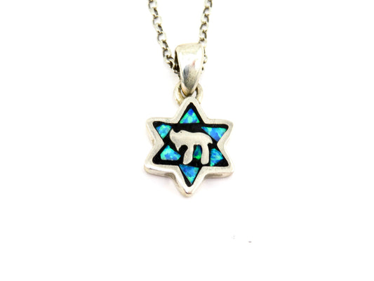 Jewish Star Necklace | Star of David Necklace | Sterling Opal Star Pendant | Silver Chai Star Necklace | Judaic Necklace | Chai Star Pendant