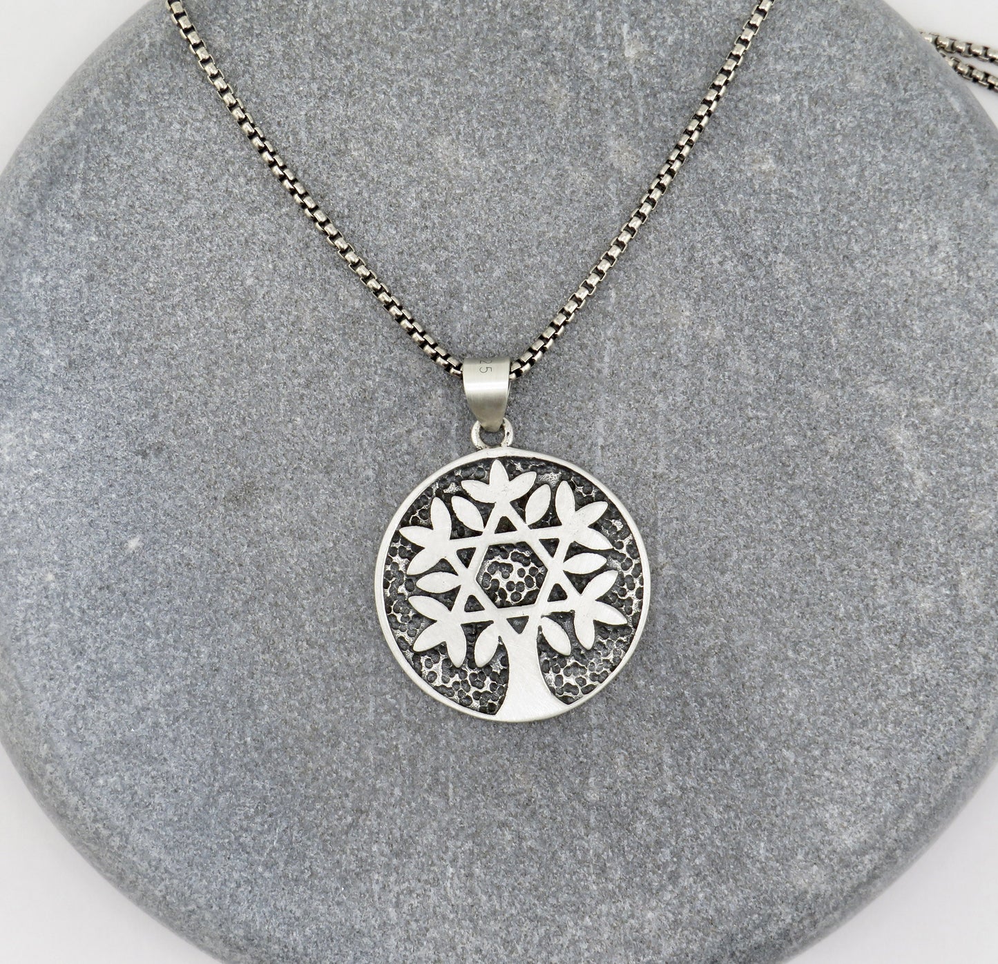 Jewish Star Necklace | Silver Star of David Necklace | Sterling Tree of Life Medallion | Judaic Necklace | Rustic Jewish Star Tree Necklace