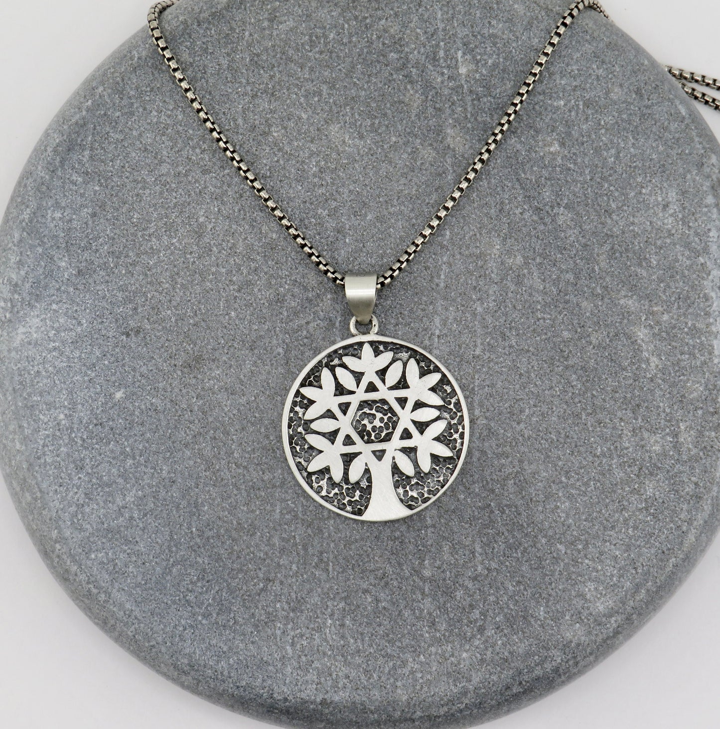 Jewish Star Necklace | Silver Star of David Necklace | Sterling Tree of Life Medallion | Judaic Necklace | Rustic Jewish Star Tree Necklace