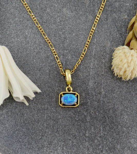 Gold Opal Necklace | Gold Filled Opal Pendant | Gold Retro Opal Necklace | Framed Opal Necklace | Gold Opal Jewelry | Simple Opal Necklace
