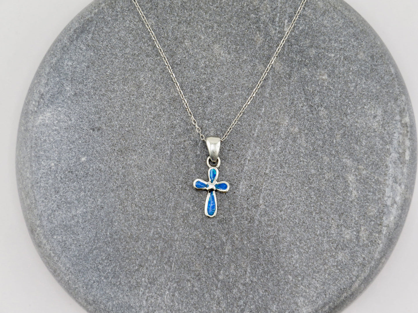 Sterling Opal Cross Necklace | Silver Cross Opal Pendant | Cross Necklace | Sterling Cross Jewelry | Opal Cross Gift | Inlaid Opal Cross