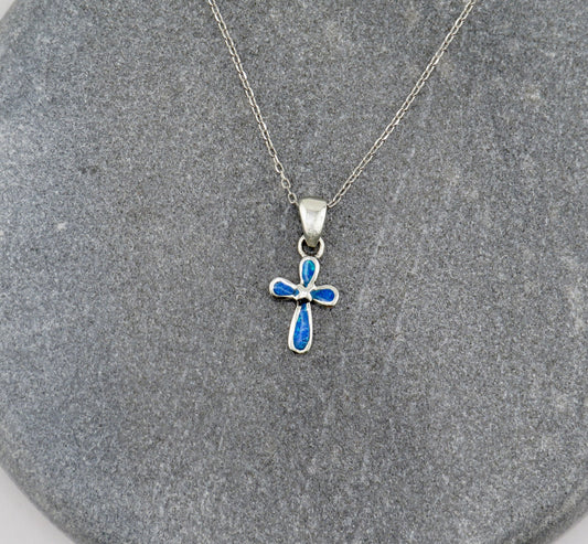 Sterling Opal Cross Necklace | Silver Cross Opal Pendant | Cross Necklace | Sterling Cross Jewelry | Opal Cross Gift | Inlaid Opal Cross