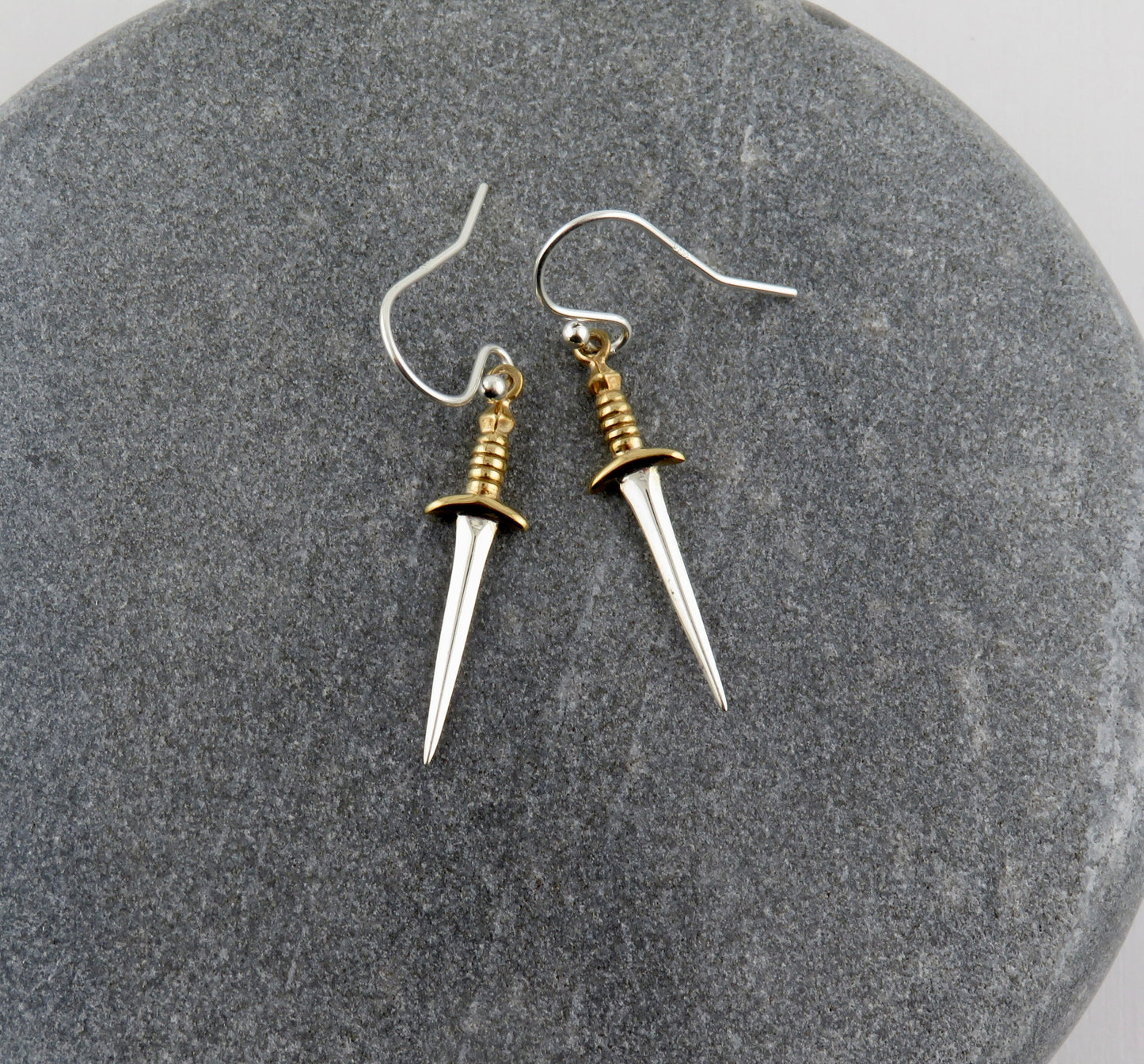 Sword Earrings | Sterling Sword Earrings| Two Tone Dagger Earrings | Medium Gold Sword Earrings | Silver Daggers | Sterling Sword Earrings