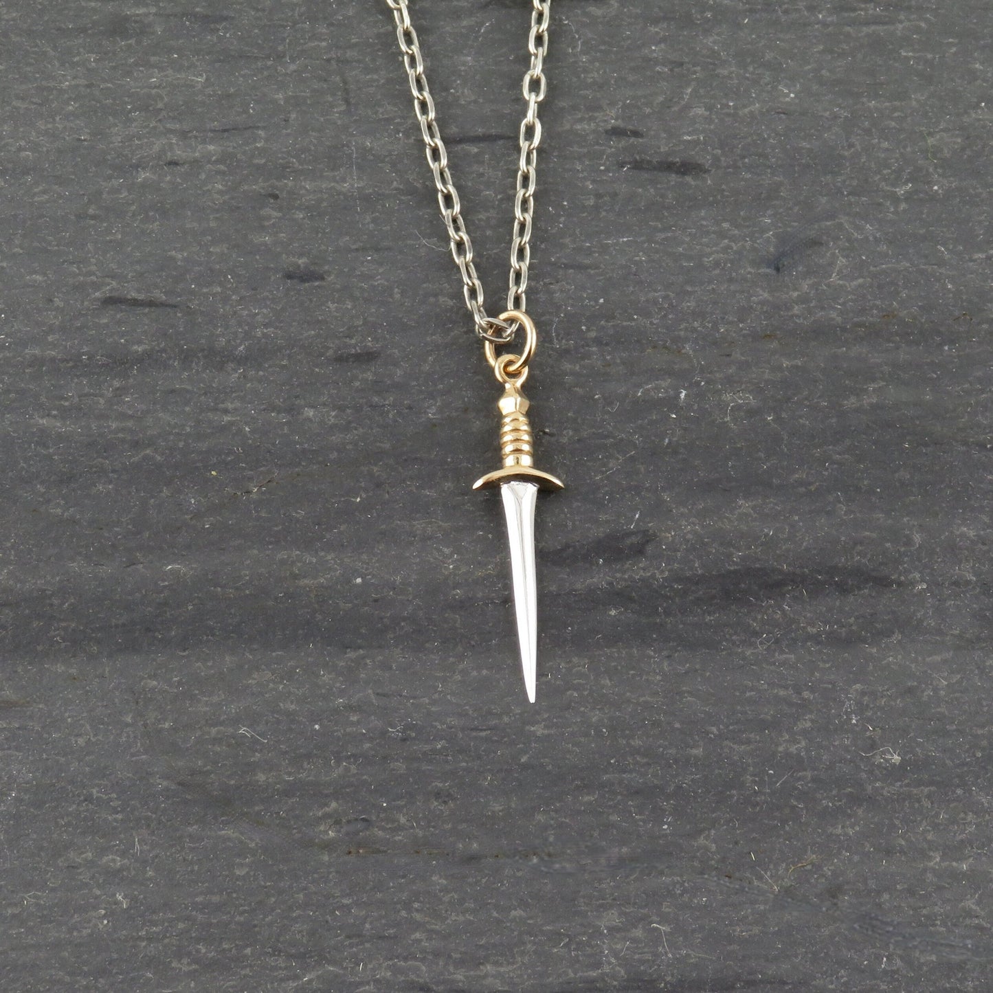 Sword Necklace | Sterling Sword Pendant | Two Tone Dagger Necklace | Silver Gold Sword Necklace | Dagger Pendant Necklace | Medium Dagger