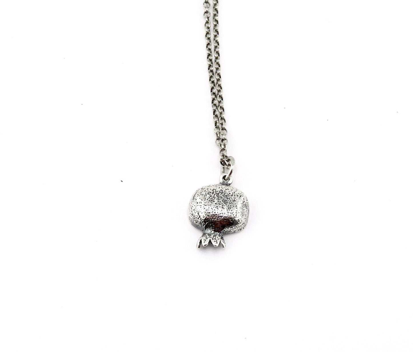 Sterling Pomegranate Necklace | Silver 3D Pomegranate Pendant | Pomegranate Jewelry | Seeded Pomegranate Silver Necklace