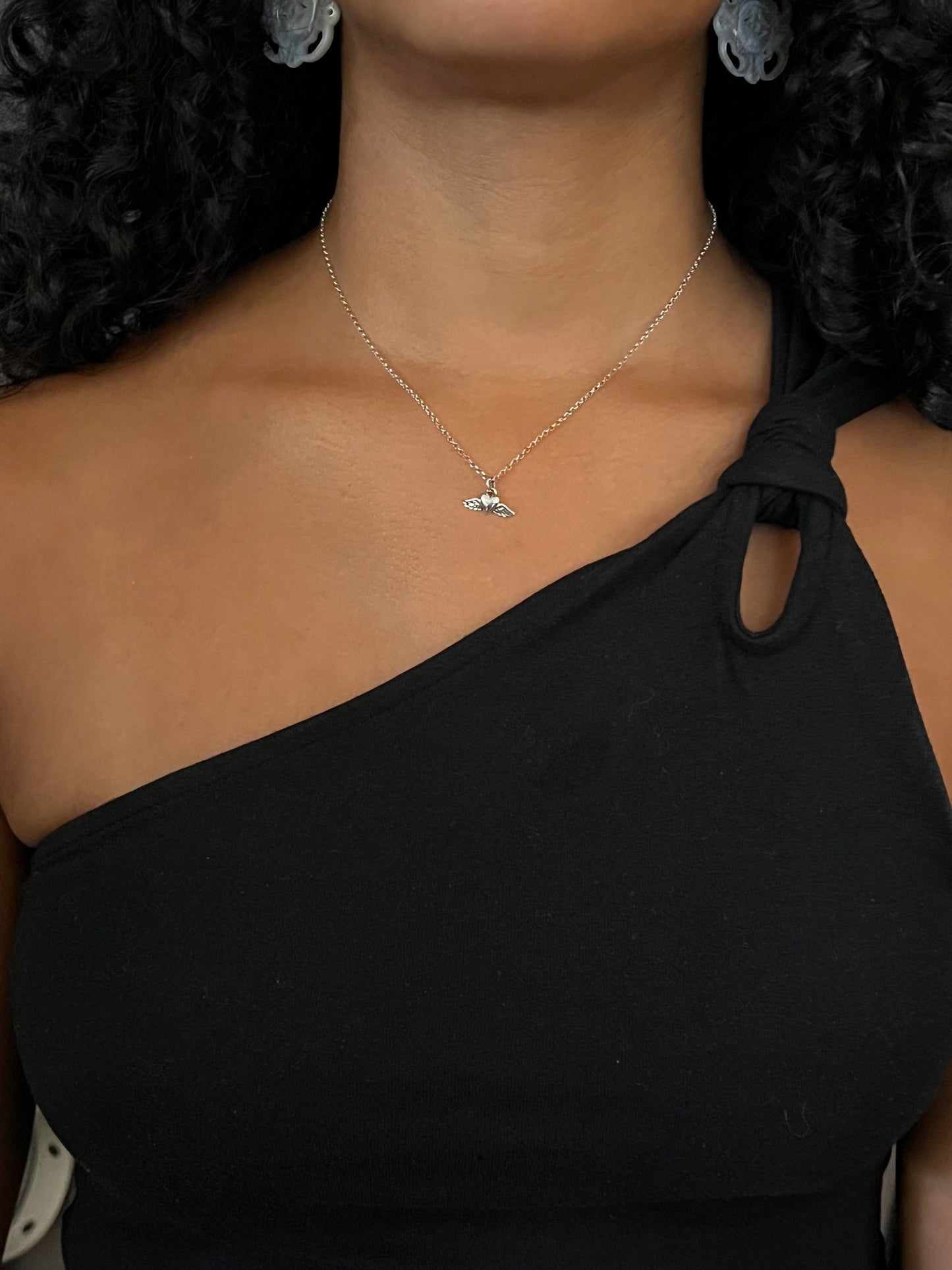 Heart Wings Necklace | Sterling Heart Necklace | Heart Angel Wings Pendant | Silver Heart with Wings Pendant | Mini Heart Sterling Necklace