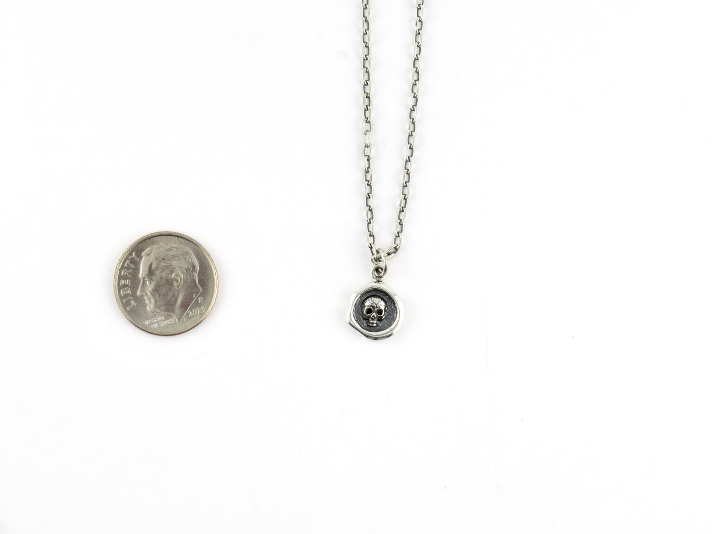 Sterling Skull Necklace | Silver Skull Pendant | Sterling Skull Medallion | Skull Imprint Pendant | Wax Seal Skull | Skull Coin Necklace