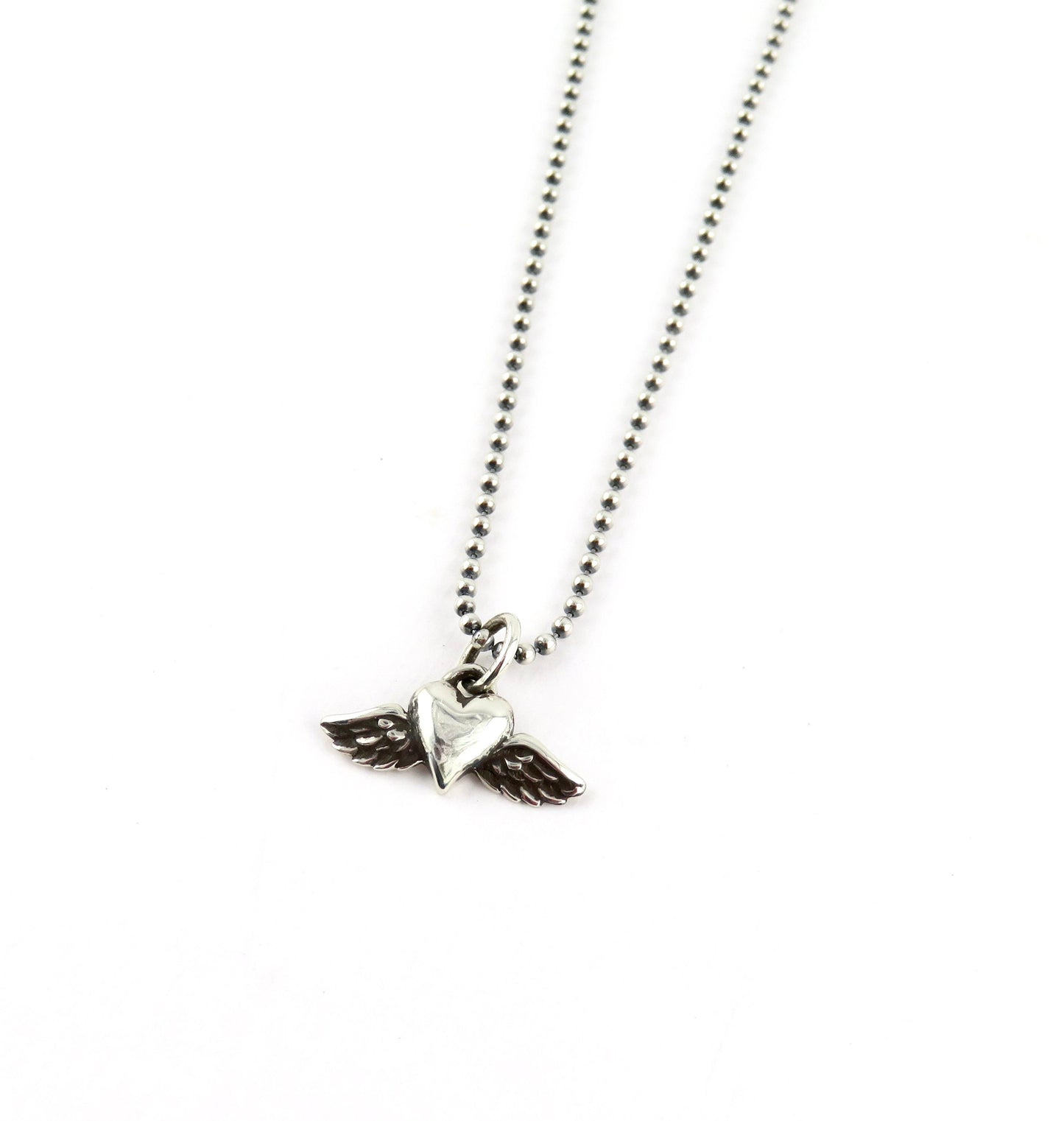 Heart Wings Necklace | Sterling Heart Necklace | Heart Angel Wings Pendant | Silver Heart with Wings Pendant | Mini Heart Sterling Necklace