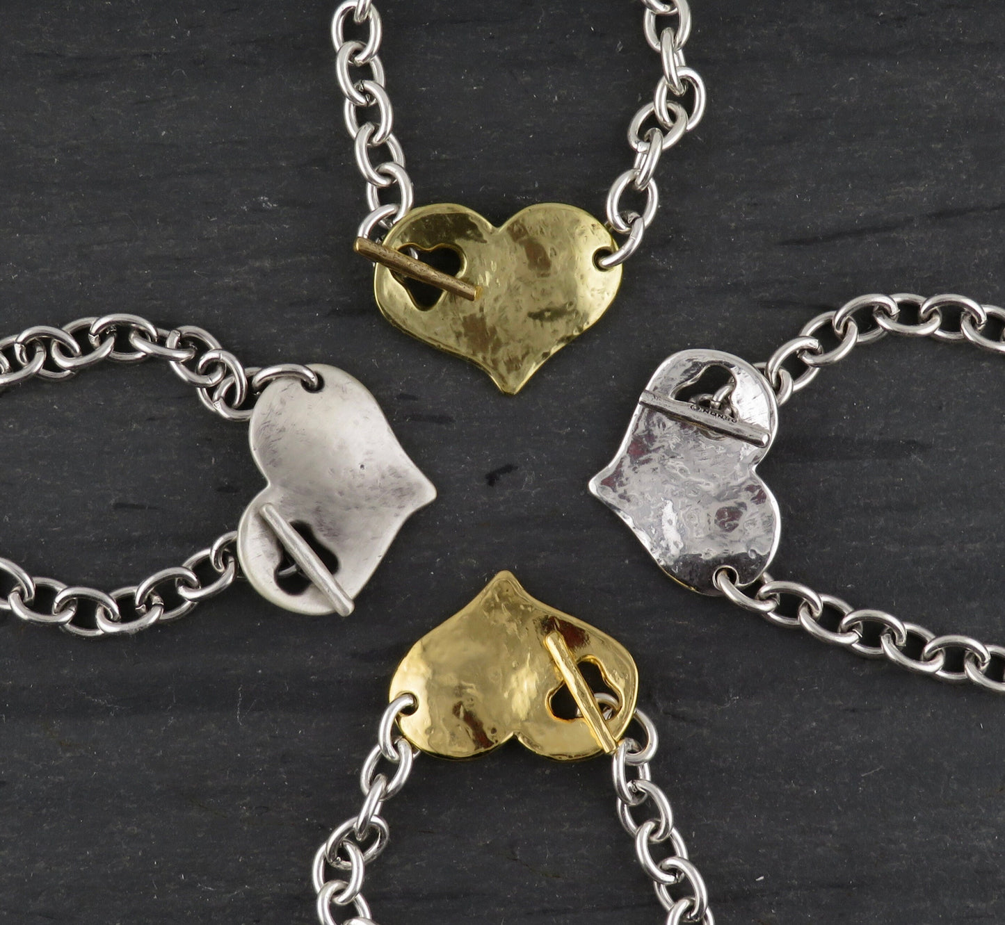 Hammered Silver Heart Bracelet | Chunky Heart Bracelet | Silver Heart Bracelet | Toggle Clasp Heart Bracelet | Unique Heart Bracelet