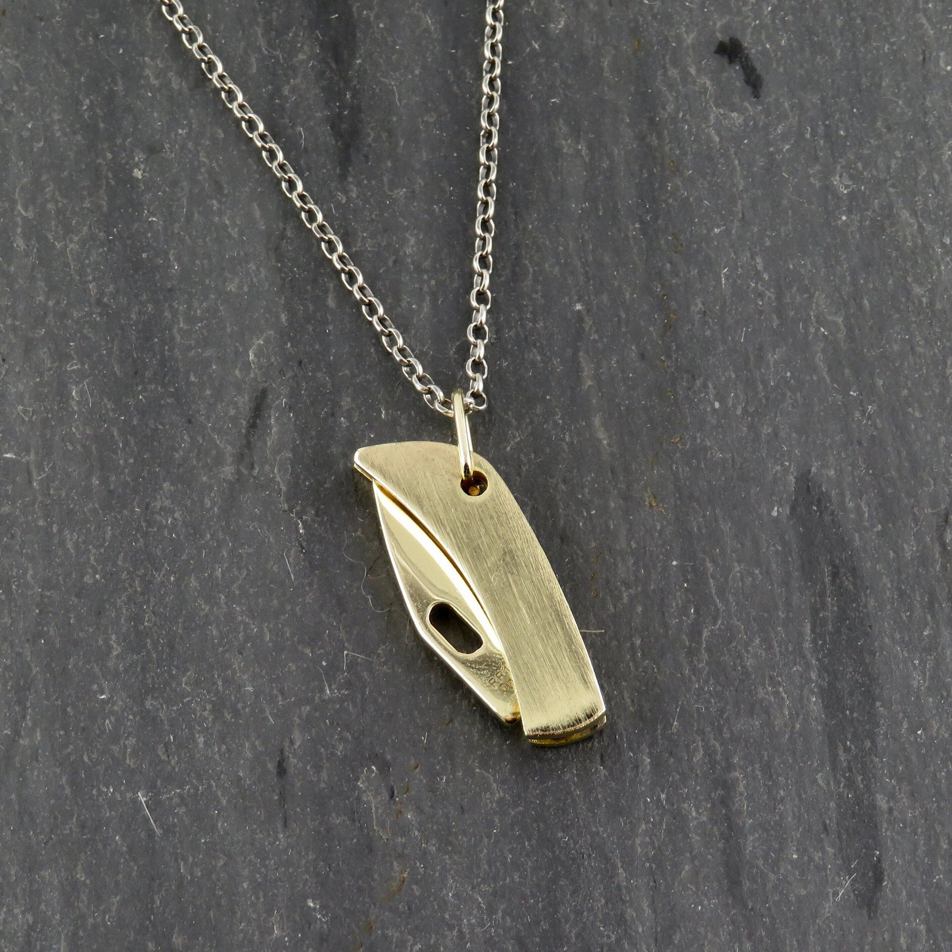 Small Knife necklace | Mini knife pendant | Little gold knife necklace | small pocketknife pendant | brass knife jewelry | mini brass knife
