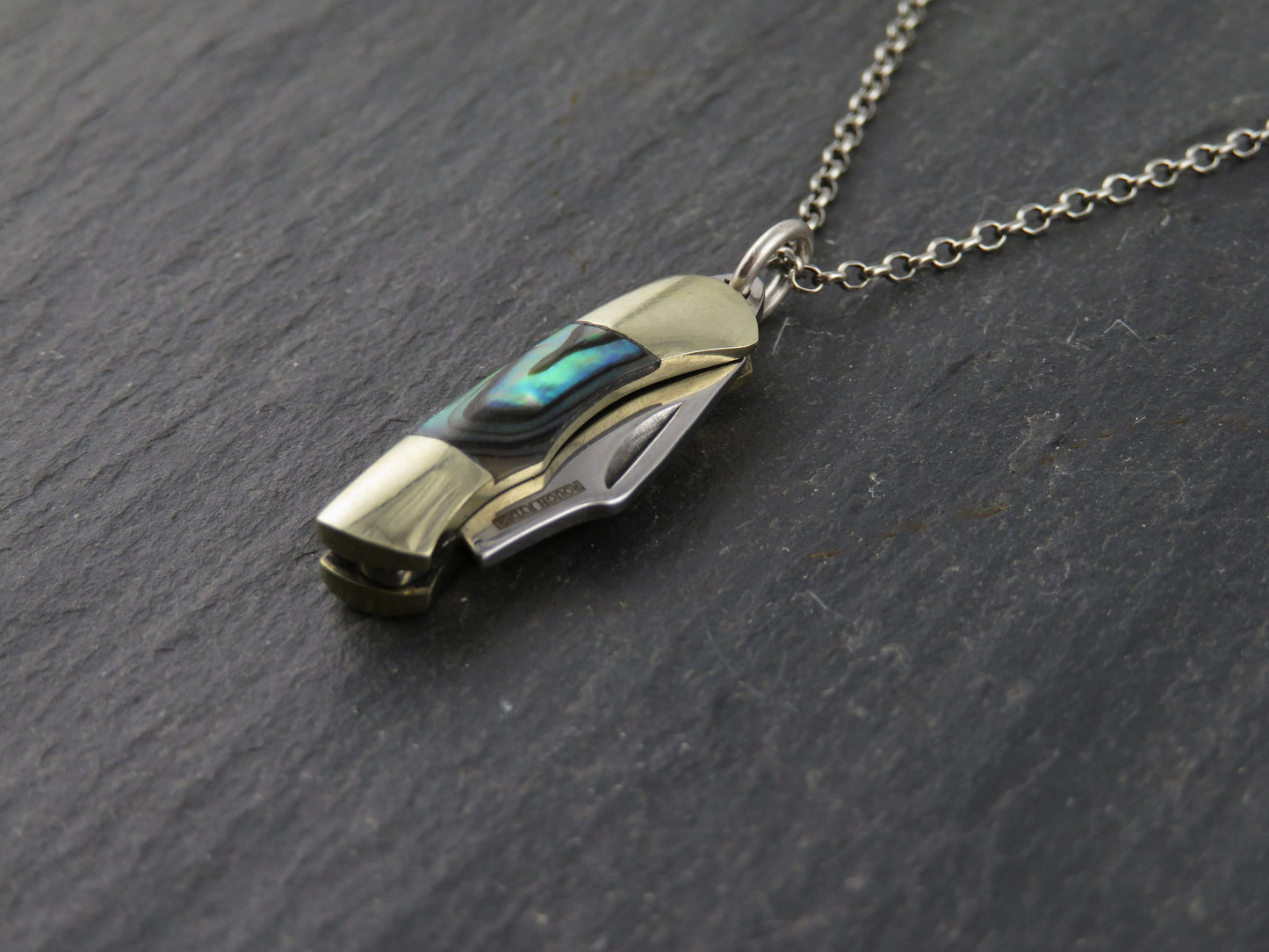 Mini knife necklace | small knife pendant | small pocketknife necklace | abalone knife pendant | mother of pearl knife necklace