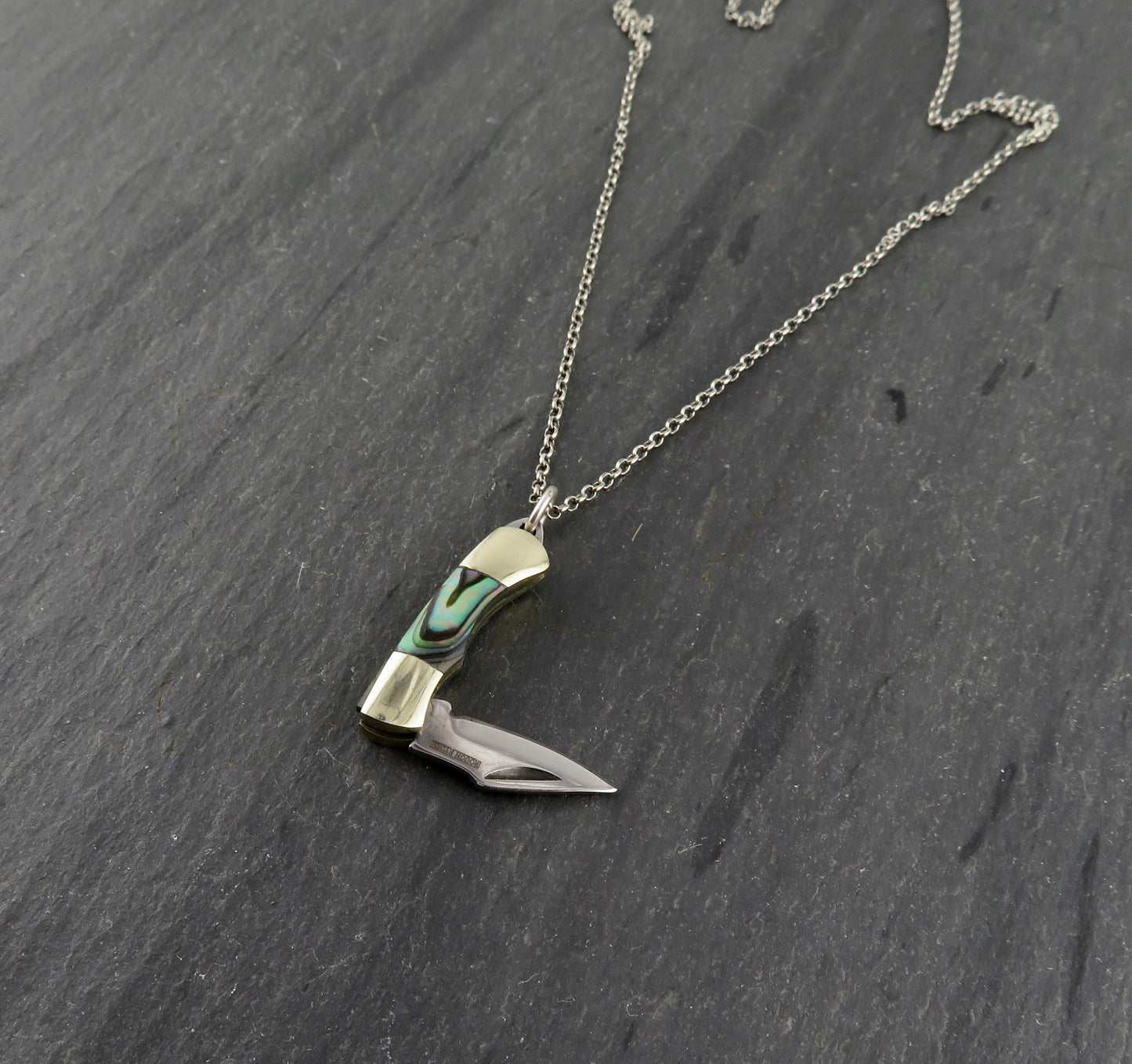 Mini knife necklace | small knife pendant | small pocketknife necklace | abalone knife pendant | mother of pearl knife necklace