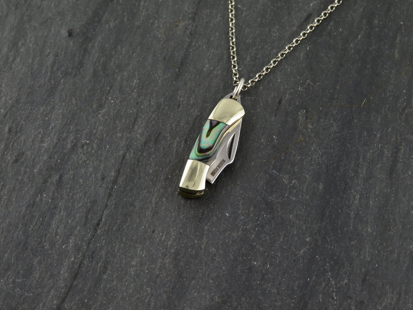 Mini knife necklace | small knife pendant | small pocketknife necklace | abalone knife pendant | mother of pearl knife necklace