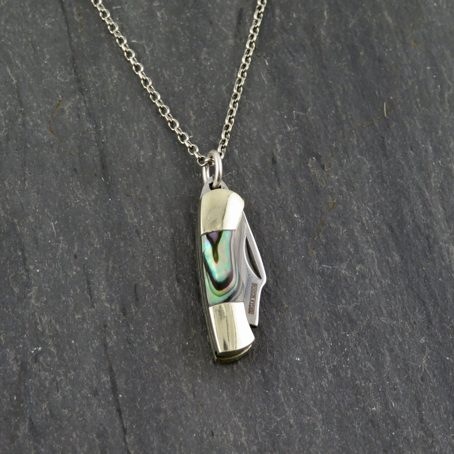Mini knife necklace | small knife pendant | small pocketknife necklace | abalone knife pendant | mother of pearl knife necklace