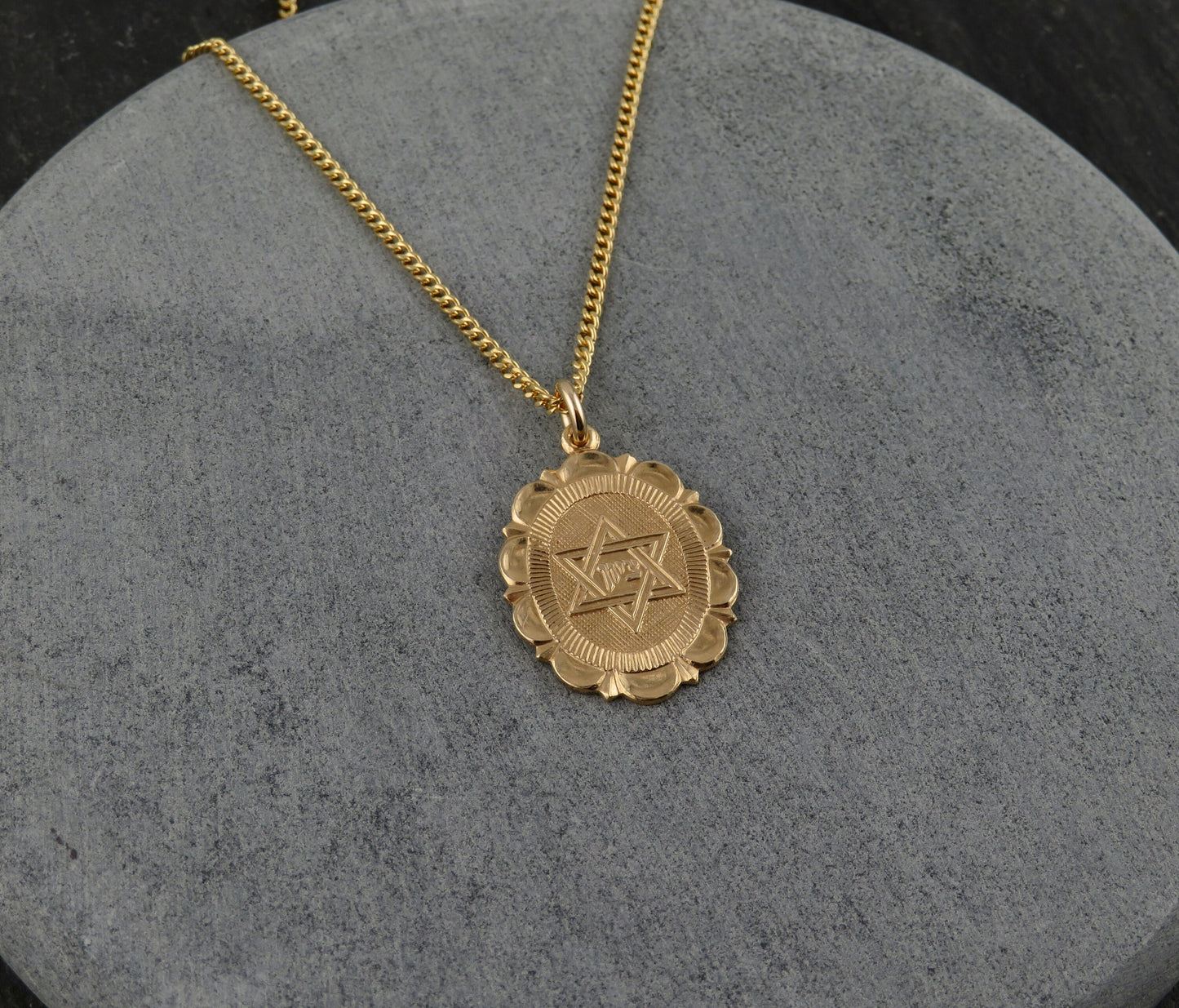 Gold Jewish Star Necklace | Fancy Star David Necklace | Gold Filled Magen David | Judaica | Gold Medallion Jewish Star | Jewish Medallion