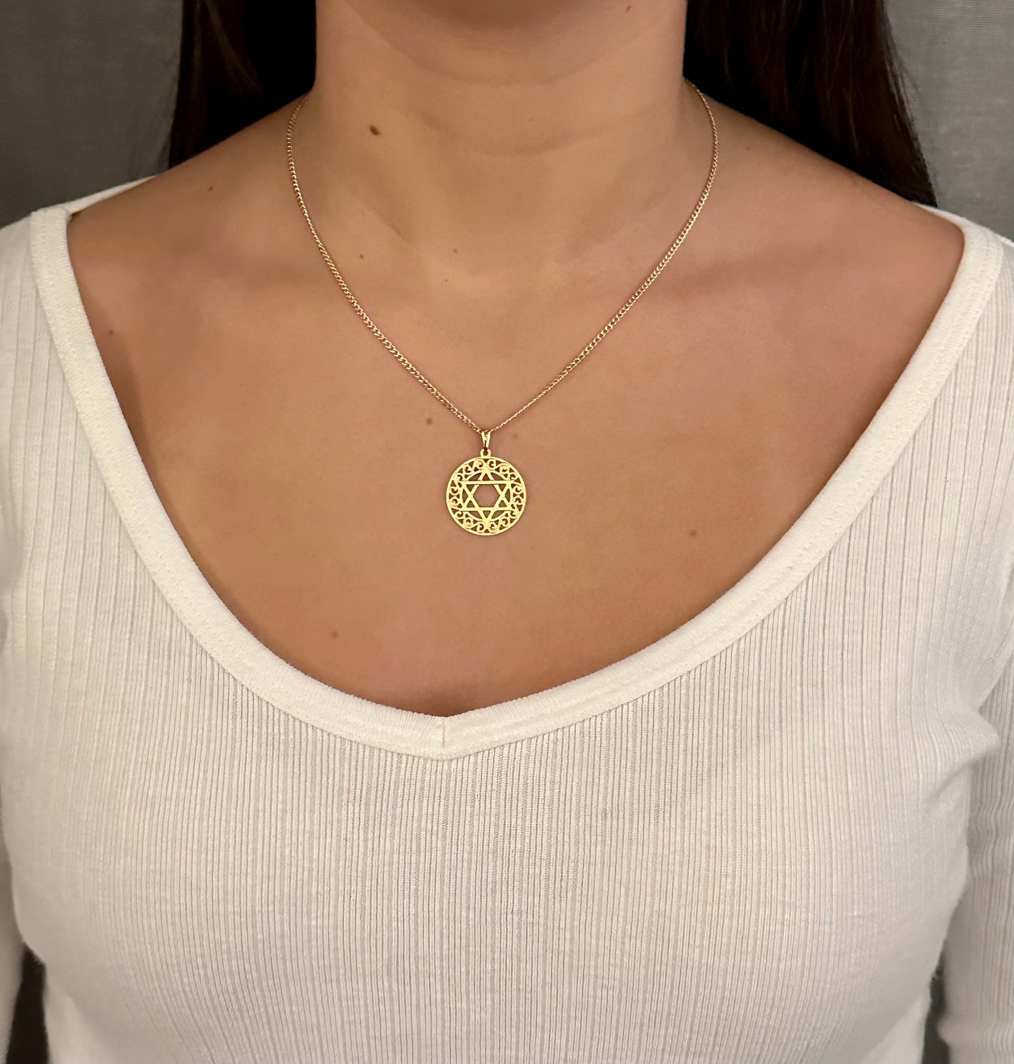 Gold Jewish Star Necklace | Floral Star of David Necklace | Gold Filled Magen David Pendant | Judaica | Gold Filled Fancy Jewish Star