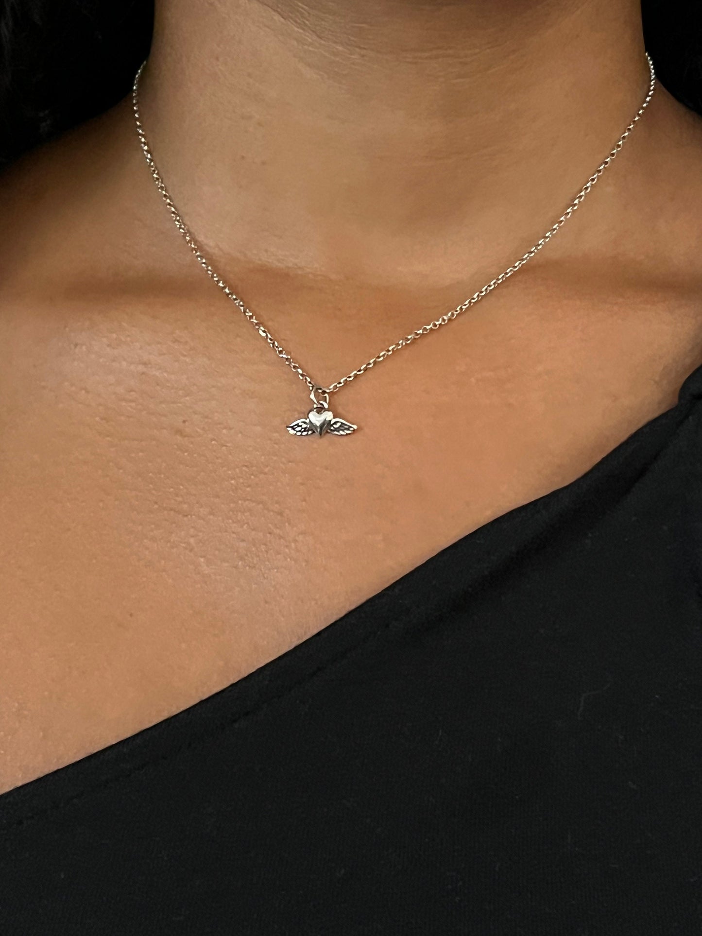Heart Wings Necklace | Sterling Heart Necklace | Heart Angel Wings Pendant | Silver Heart with Wings Pendant | Mini Heart Sterling Necklace