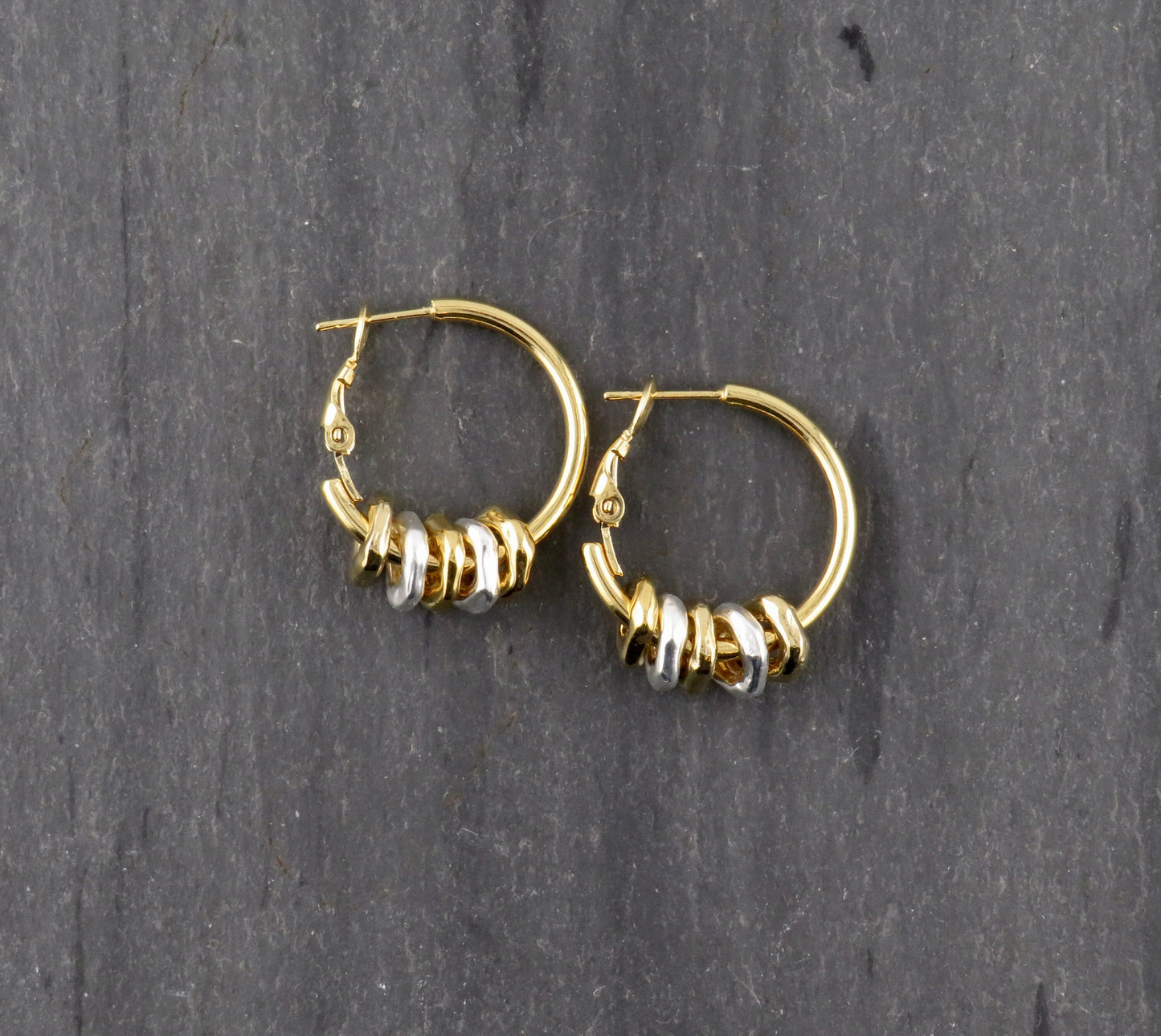 Two Tone Hoop Earrings | Gold and Silver Earrings | Mixed Metal Hoop Earrings | Hammered Hoop Earrings | Gold Silver Dangles | Unique Hoops