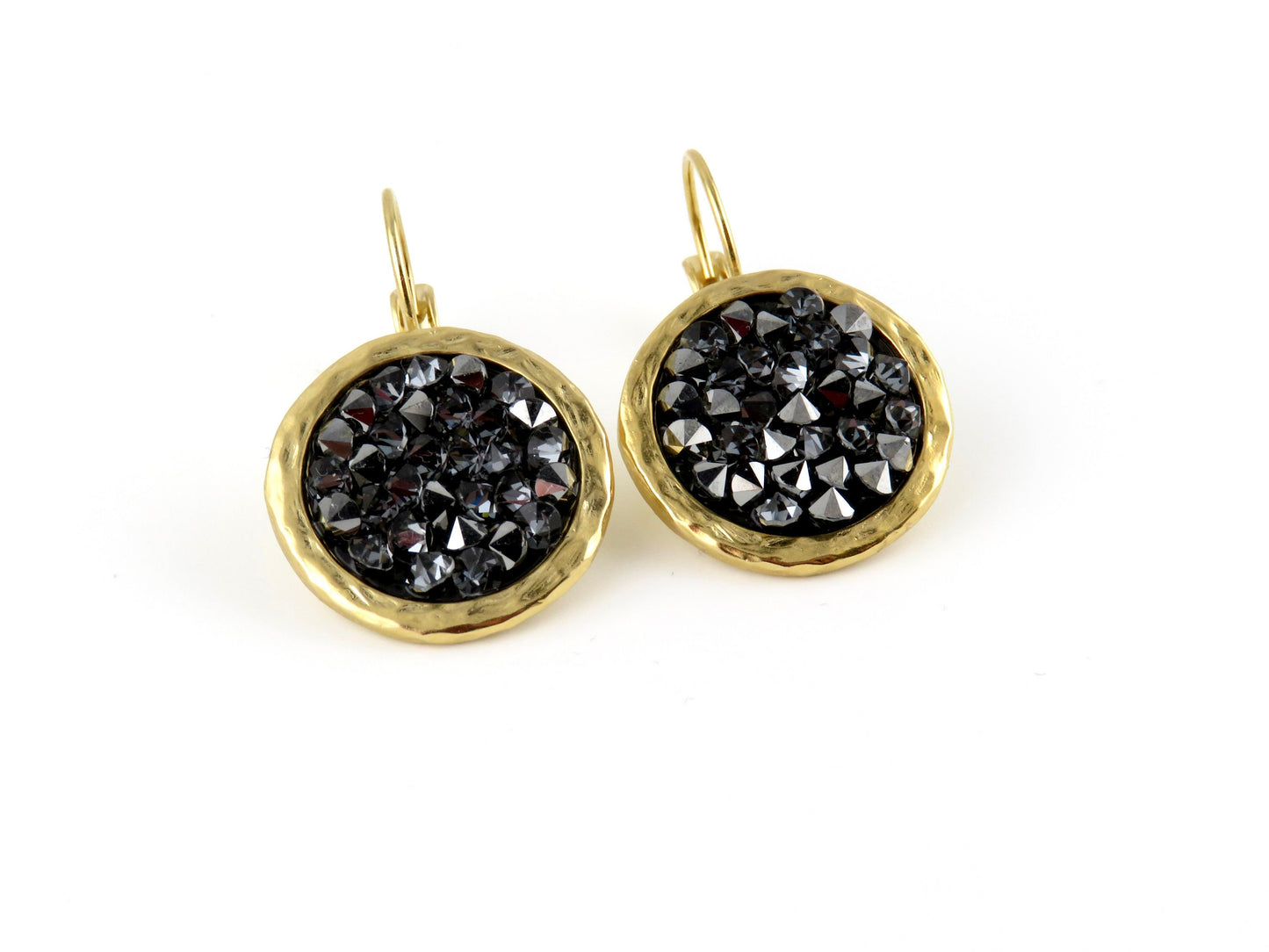 Gold Sparkly Earrings| Black Crystal Gold Earrings | Gold Leverback Earrings | Sparkly Gold Earrings | Black Gold Cocktail Earrings